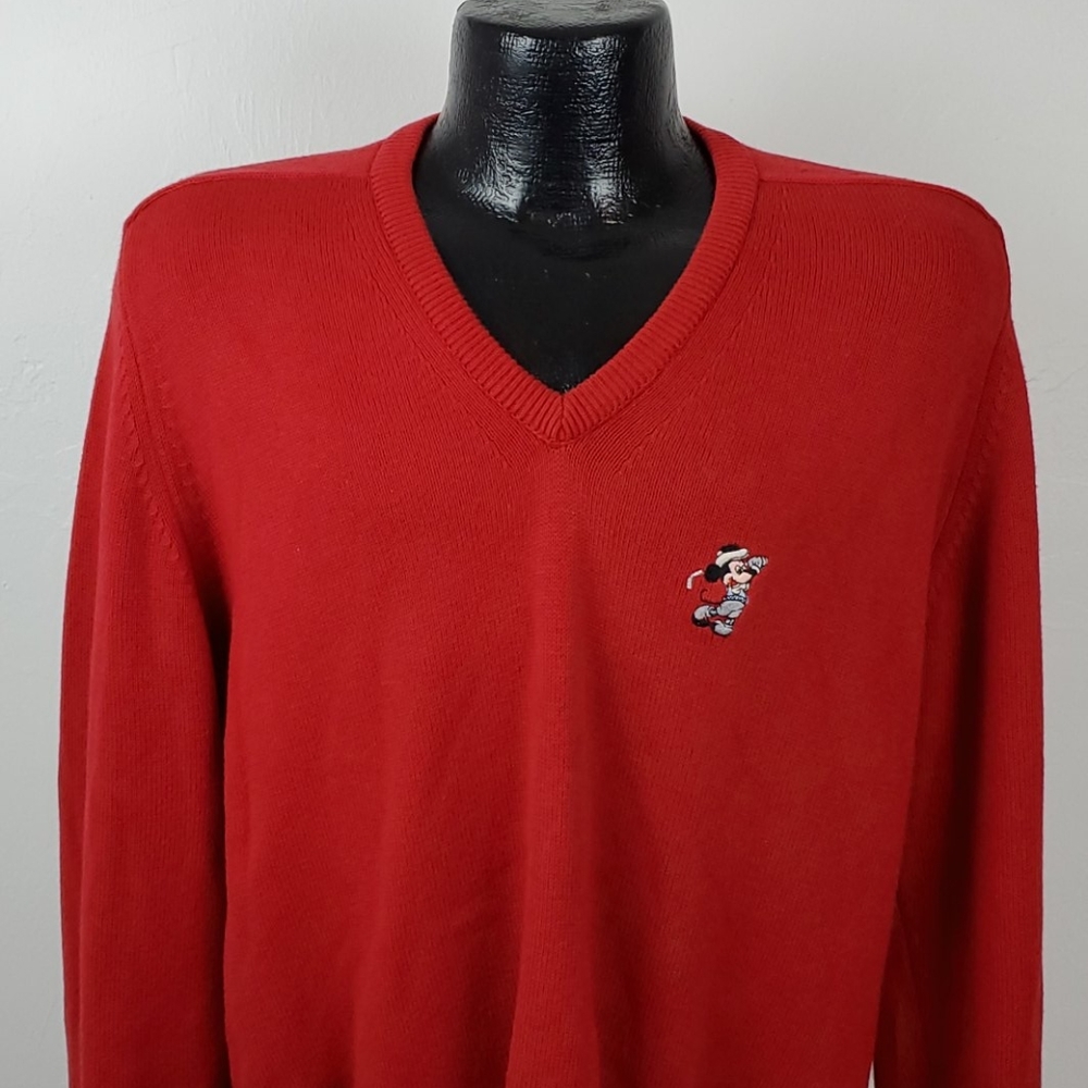 Vintage Disney fashion Walt Disney productions red knit v-neck old school size M